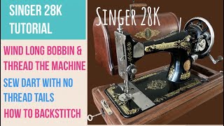 BACKSTITCH WITH A HAND CRANK SEWING MACHINE  SEW A DART WITHOUT THREAD TAILS  SINGER 128K TUTORIAL [upl. by Wareing]