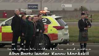 Alex Salmonds body met by family and piper as plane lands in Aberdeen [upl. by Latea]