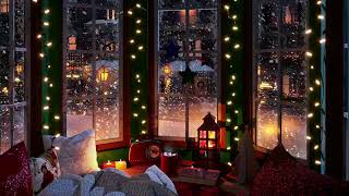 Cozy Christmas Reading Nook with Crackling Fireplace Sound and Snow Relaxing Christmas Ambience [upl. by Ydualc779]