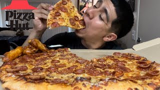 Pizza Hut Big New Yorker Pizza  Hot Wings Mukbang [upl. by Osnohpla463]