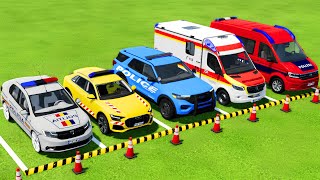 DACIA AUDI VOLKSWAGEN FORD POLICE CARS amp MERCEDES AMBULANCE EMERGENCY CAR TRANSPORTING  FS22 [upl. by Anika]