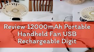 Review 12000mAh Portable Handheld Fan USB Rechargeable Digital Display Hanging Neck Fan Foldable Ta [upl. by Nahtad]