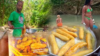 Sunriseboss Escovitch Fish Fried Festival Jerk Chicken  Cooking At The River in Jamaica [upl. by Ilime]