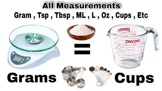 Baking and Kitchen Conversion Chart  Baking Measurements Grams  Cup  Tsp  Tbsp  ML  L  Oz etc [upl. by Ykcul922]