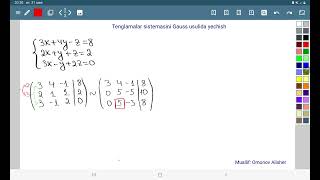 Tenglamalar sistemasini Gauss usulida yechish [upl. by Eyks]