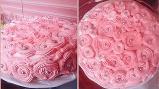 Pink Rosette Cake  How to make Rosette cake from whipped Cream [upl. by Emolas]