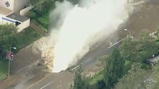 Water main break floods streets around UCLA [upl. by Nywg203]