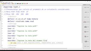 Pseudocódigo que calcula el promedio de notas Pseudocodigo a diagrama de flujoPseint Sep033 [upl. by Rolanda954]