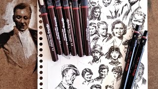 I drew portrait sketches using Rotring 500 mechanical pencil and Rotring Tikky graphic pens [upl. by Emoraj823]