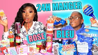 24H ON MANGE QUE LA NOURRITURE ROSE ET BLEU [upl. by Cannon189]