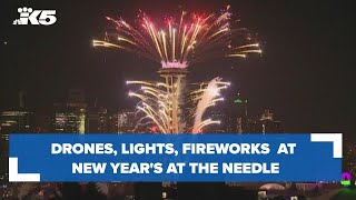 Drones light show and fireworks part of New Years at the Needle celebration [upl. by Strephonn]