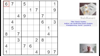 Sudoku classique par Jan Vondruška Czech Sudoku Championship 2024 round 1 puzzle 9 [upl. by Afnin]