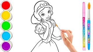 Coloring with Sticker Book Dress Up Disney Princess ArielSnow WhiteBelleCinderella [upl. by Neenahs]