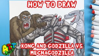 How to Draw KONG AND GODZILLA THROWING MECHAGODZILLA [upl. by Anonyw141]