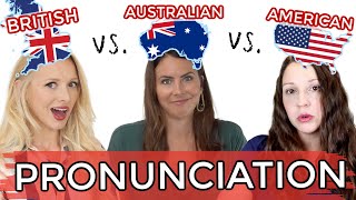 1 LANGUAGE 3 ACCENTS UK vs USA vs AUS English Pronunciation [upl. by Killarney]