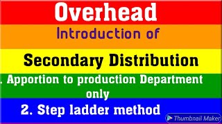 Secondary distribution of overheads Part 1 Overhead  lecture 1 By CA Brijesh singh [upl. by Ellierim]