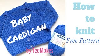 How to knit a BABY CARDIGAN  VNeckampRaglan  TeoMakes [upl. by Yelyak]