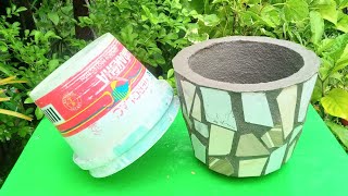 146  Design and Make Unique cement pot from cement and ceramic tiles [upl. by Tacita738]