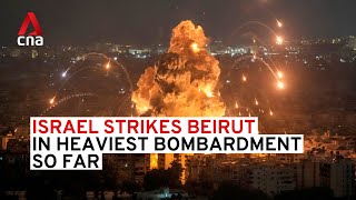 Israel strikes Beirut in heaviest bombardment so far [upl. by Naharba]