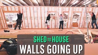 Converting a Shed into a House  Raising the Walls [upl. by Pollux]