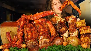 KING CRAB SEAFOOD BOIL MUKBANG  CREAMY CAJUN SAUCE  DESHELLED  SEAFOOD BOIL  MUKBANGASMR EATING [upl. by Boar566]