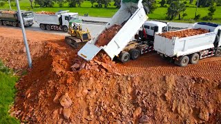 Starting Project Technique​ Landfill Use Dump Truck Bulldozer KOMATSU D58E1 Push Soil Full Process [upl. by Lewes]