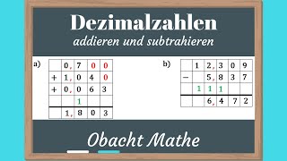 Dezimalzahlen addieren und subtrahieren  genial einfach amp schnell erklärt  ObachtMathe [upl. by Ramad]