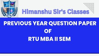 Previous Year Question paper of Quantitative Techniques QTRTU MBA II SEM 2022 [upl. by Mackoff]