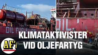 Ryskt ”oljeskuggskepp” attackerat av klimataktivister vid Gotland [upl. by Ydnir159]