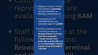 Broward County Transit BCT will operate a regular weekday service schedule [upl. by Doyle]