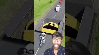 Weird Cars Crossing Giant Pit with PacMan Under Fake RoadBeamNGDrive🤣❤️funnyvideos [upl. by Anavlys]