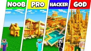 Minecraft Battle NOOB vs PRO vs HACKER vs GOD GOLD BLOCK HOUSE BASE BUILD CHALLENGE  Animation [upl. by Anelehs]