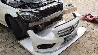 Mercedes W205 C class diamond grill installation and front bumper removal [upl. by Owades]