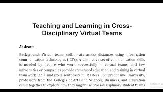 Teaching and Learning in Cross Disciplinary Virtual Teams [upl. by Audwin]