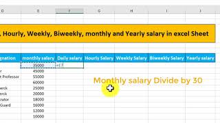 How to calculate Daily hourly weekly  biweekly and yearly salary in excel sheet [upl. by Ardnaxela]