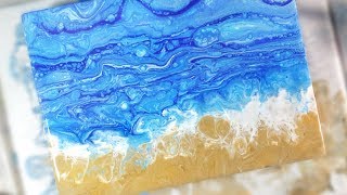 8 Fluid acrylic Paint ocean waves and a beach with CELLS and LACING using 2 dirty pours [upl. by Werdn]