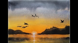 ellathefay watercolor tutorial SUNSET [upl. by Nednyl659]