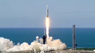 Blastoff SpaceX Falcon Heavy launches GOESU weather satellite nails landings [upl. by Ayenet]