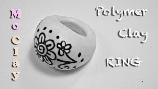 DIY Polymer Clay Tutorial Drawn Ring  Arcilla polimérica Anillo  Argilla polimerica Anello [upl. by Goldshlag]