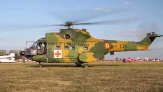 NEW Romanian Military Air Force IAR 330 Puma Medevac  Startup and Takeoff Clinceni HD HQ NATO [upl. by Nywroc]