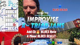 PART 3  How to IMPROVISE A minor Triad JAMS add Eb 🔥FLAT 5 Am BLUES small STRINGS 123 🔥🎸ACDE Eb G [upl. by Inohtna]