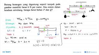 Batang homogen yang digantung seperti tampak pada gambar memiliki berat 6 N per meter Jika sis [upl. by Colline]