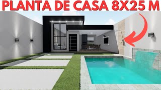 PLANTA DE CASA 8x25 METROS COM 3 QUARTOS [upl. by Eiaj9]