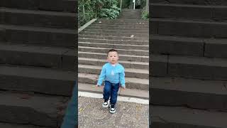 Cute Baby Imitates His Father And Climbs Up The High Stairscomedy cutebabyfunnyvideossmile [upl. by Yehs901]