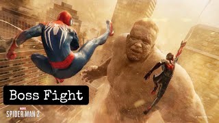 Marvels SpiderMan 2  Peter Parker And Miles Morales VS Sandman BOSS FULL FIGHT GAMEPLAY [upl. by Aonian]