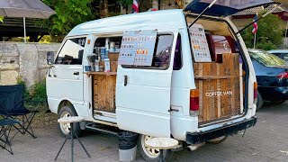 Cafe Vlog Mini Coffee Shop Van Small Bar Mobile Car Kopi Barista Relax Mood Anxiety Street Thailand [upl. by Asiram483]