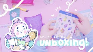 ARTIST PO BOX UNBOXING  Stickers Pins Prints amp More [upl. by Eirised]