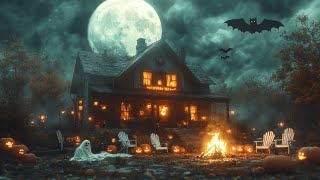 Spooky Halloween Ambience 🦇 Ghostly Music amp Haunted House Scene Under Full Moon [upl. by Baudelaire455]