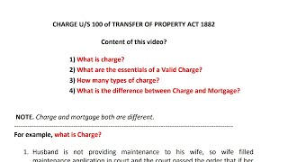 What is Charge  Charge under Transfer of Property Act  Section  100 TPA [upl. by Niawtna]