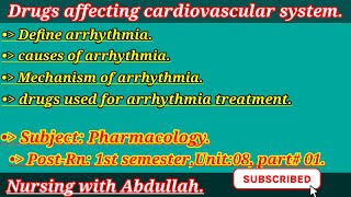 Drugs affecting cardiovascular system in urdu PostRn 1st semester Unit8 part 1 Pharmacology [upl. by Tenahs]